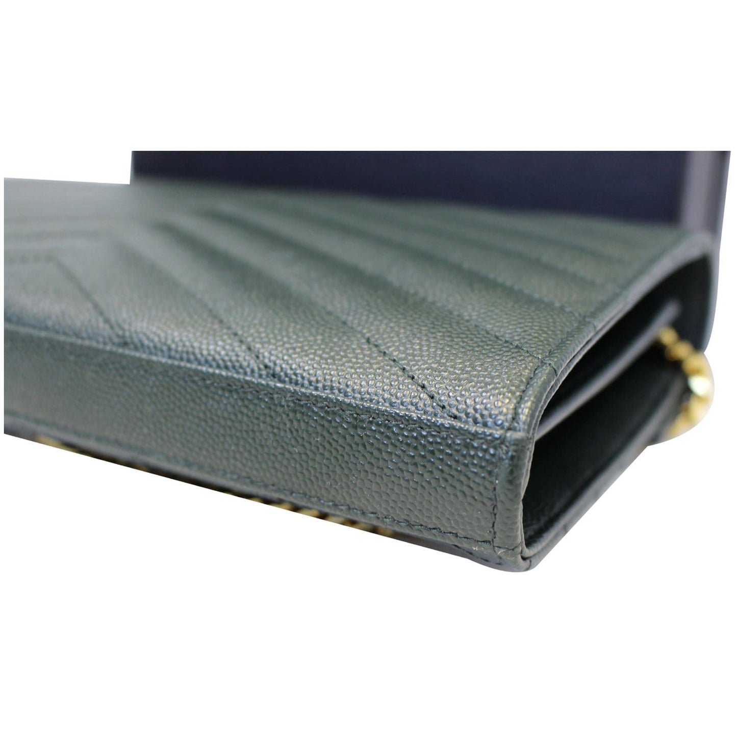 YVES SAINT LAURENT Chevron Grain De Poudre Envelope Chain Bag Olive Green