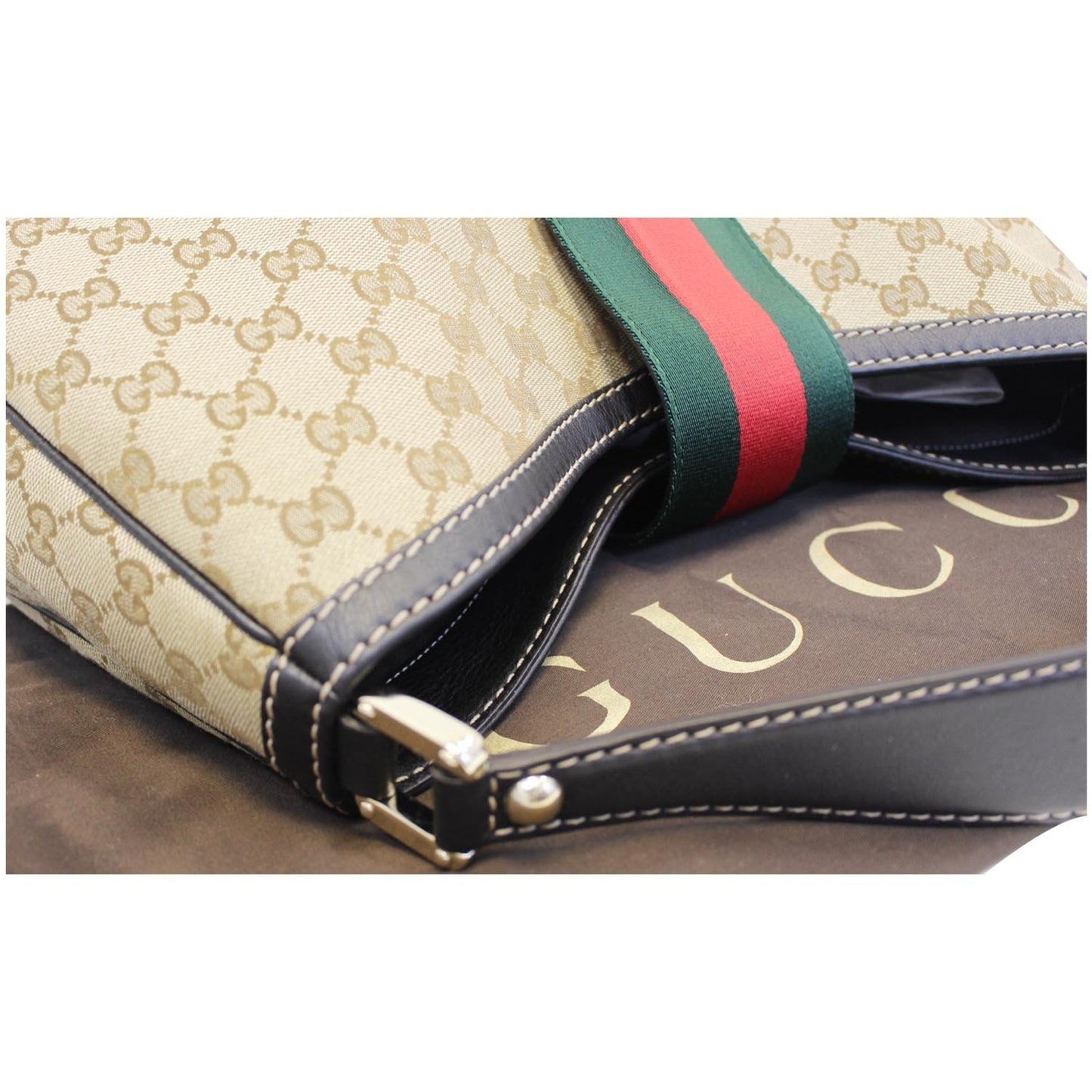 GUCCI New Ladies Web GG Canvas Large Hobo Bag Beige 233604