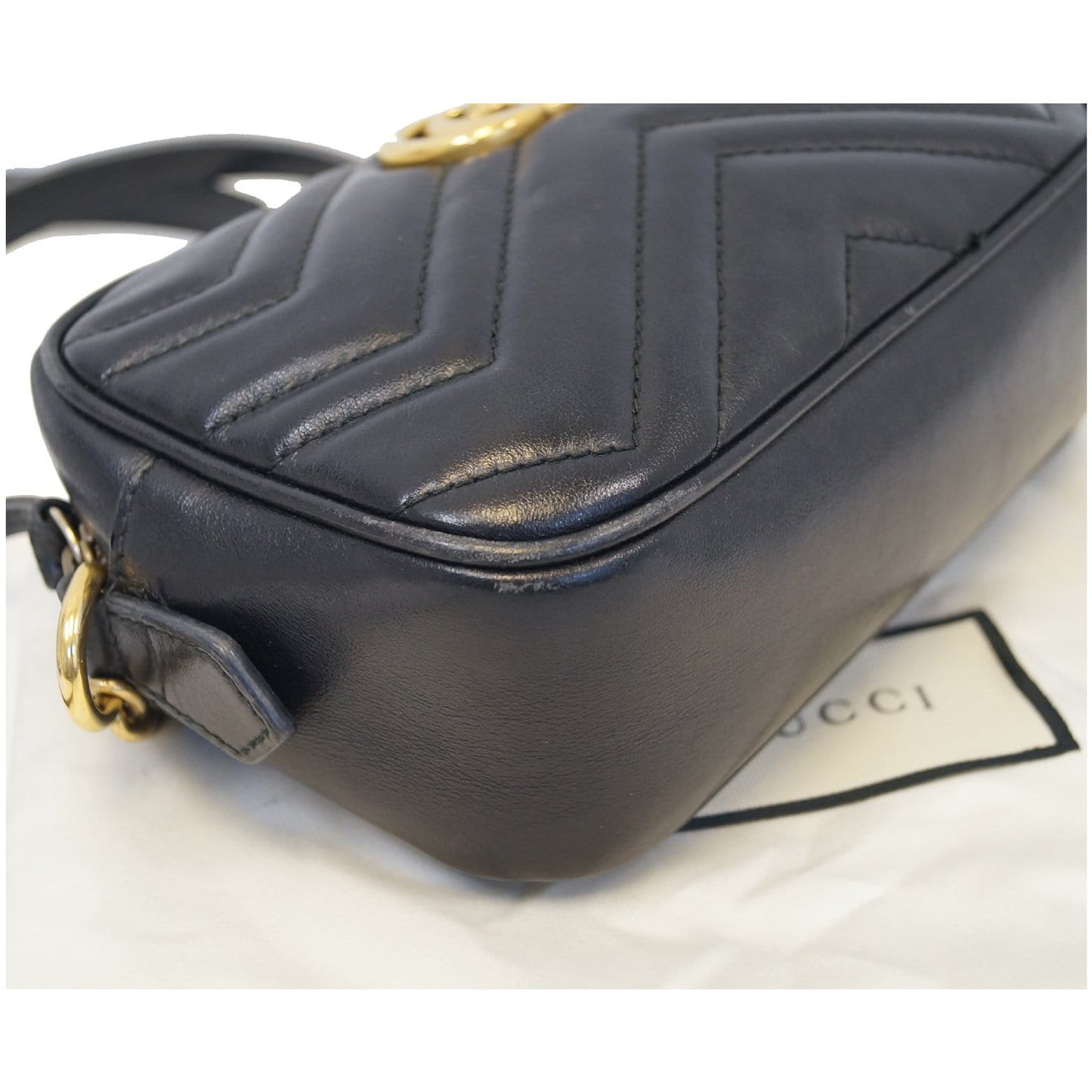 GUCCI GG Marmont Matelasse Mini Leather Crossbody Bag Black 448065