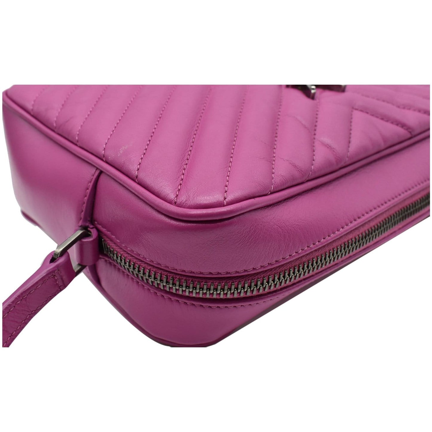 YVES SAINT LAURENT Lou Chevron Leather Camera Crossbody Bag Pink