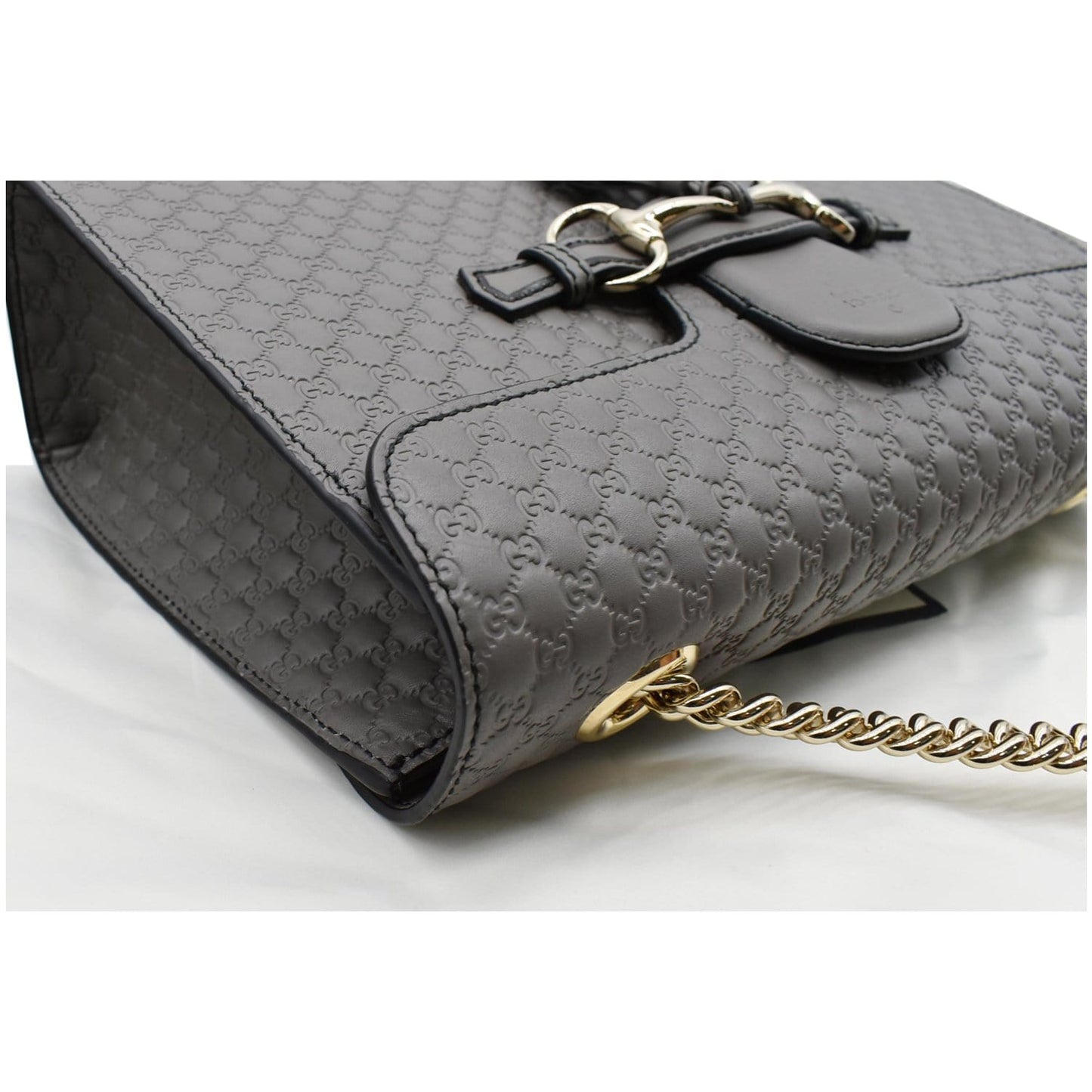 GUCCI Emily Medium GG Guccissima Leather Chain Shoulder Bag 449635 Gray