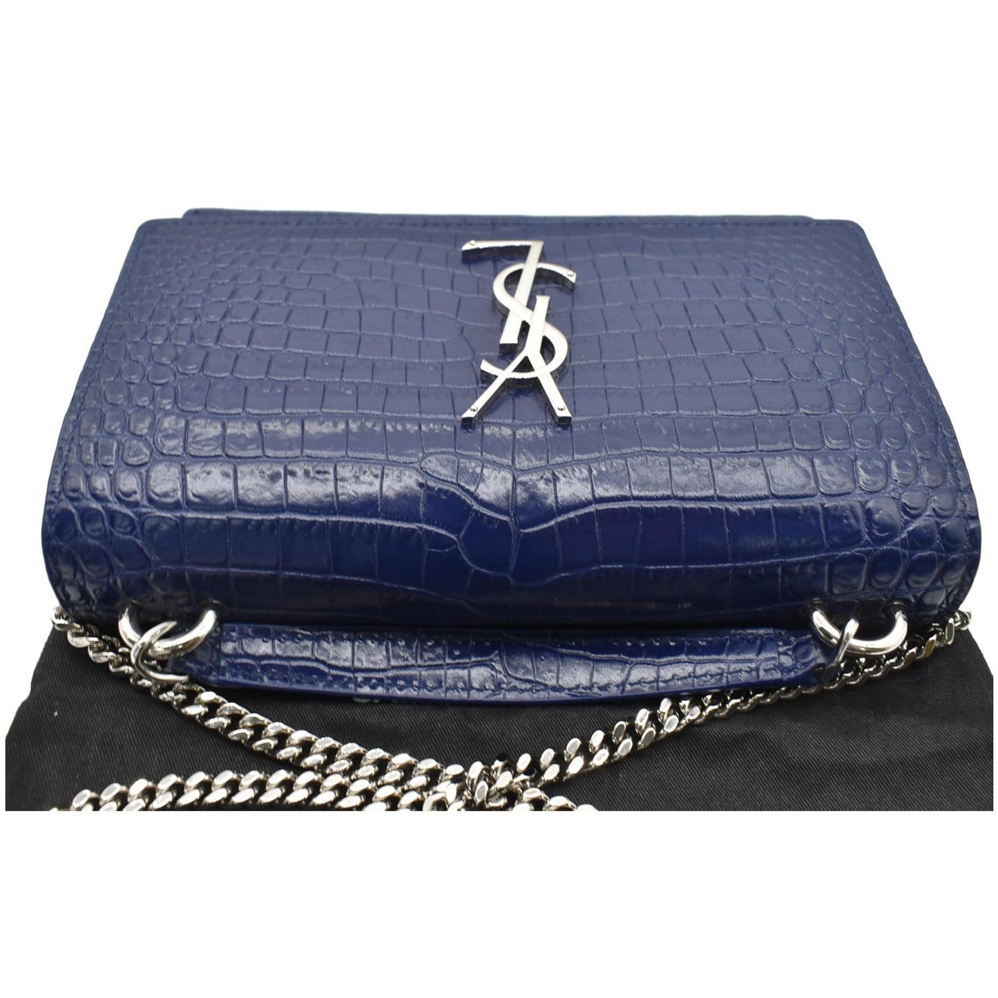 YVES SAINT LAURENT Sunset Medium Crocodile Leather Crossbody Bag Blue
