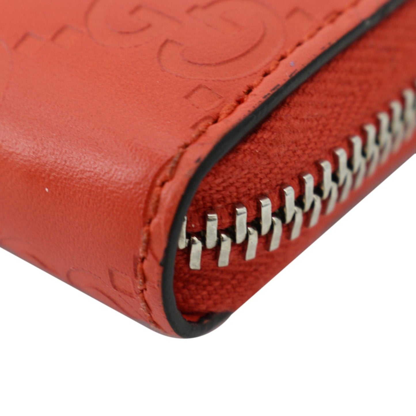 GUCCI GG Leather Zip Around Wallet Red 255452