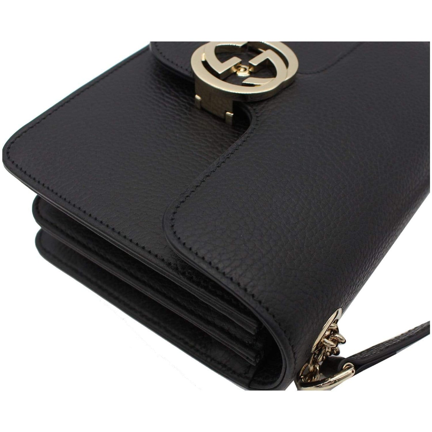 GUCCI Interlocking GG Leather Crossbody Bag Black