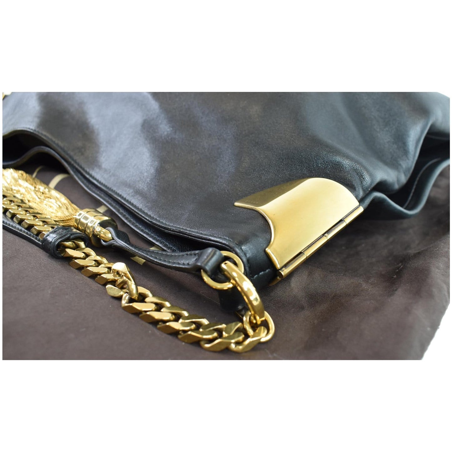 GUCCI 1970 Medium Leather Shoulder Bag Black 290682