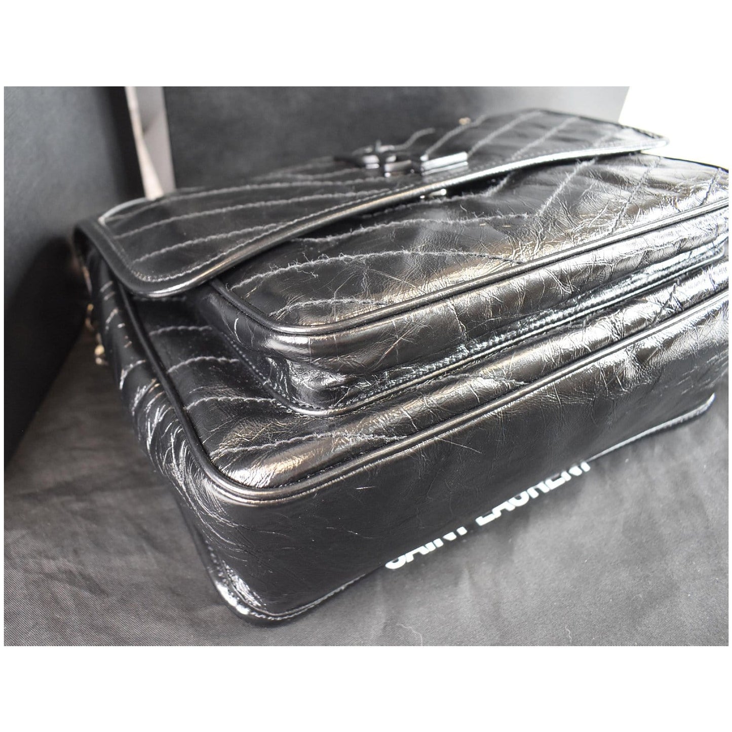 YVES SAINT LAURENT Niki Baby Crinkle Leather Crossbody Bag Black