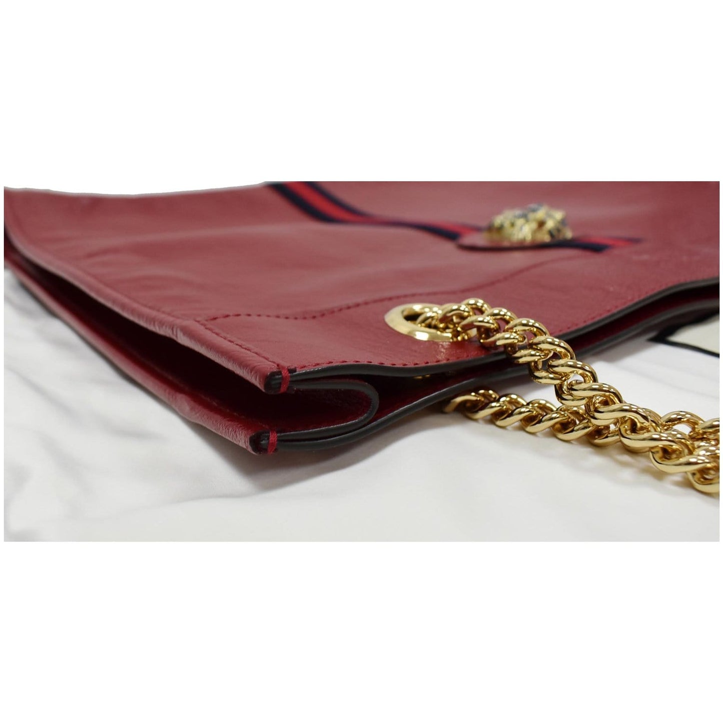 GUCCI Rajah Large Leather Tote Shoulder Bag Red 537219