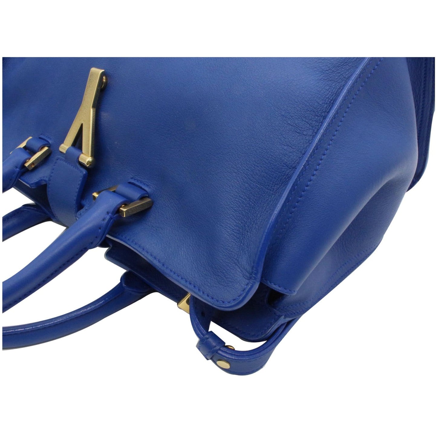 YVES SAINT LAURENT Cabas Y Small Calfskin Leather Tote Shoulder Bag Blue