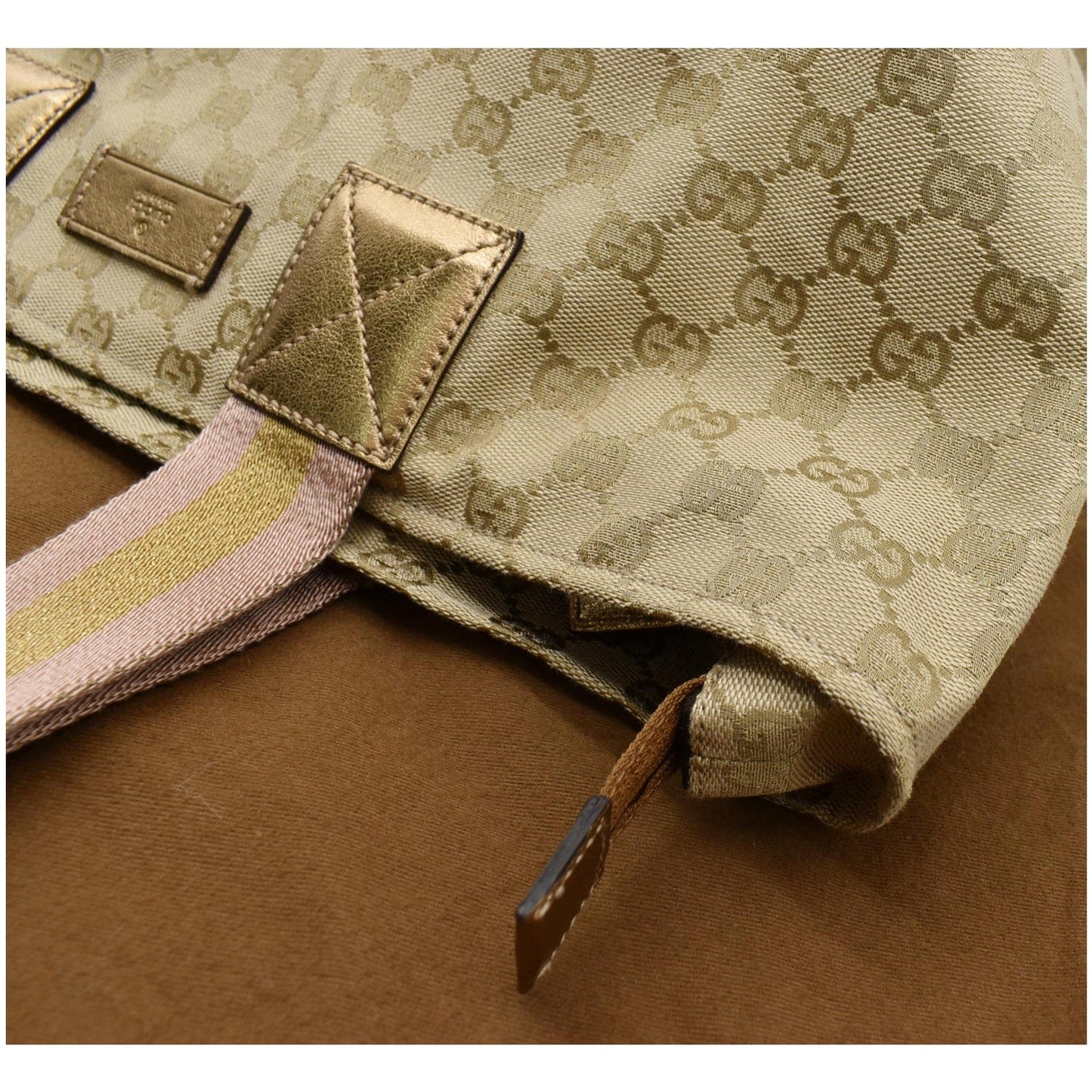 GUCCI Sherry GG Canvas Leather Tote Bag Beige 131231