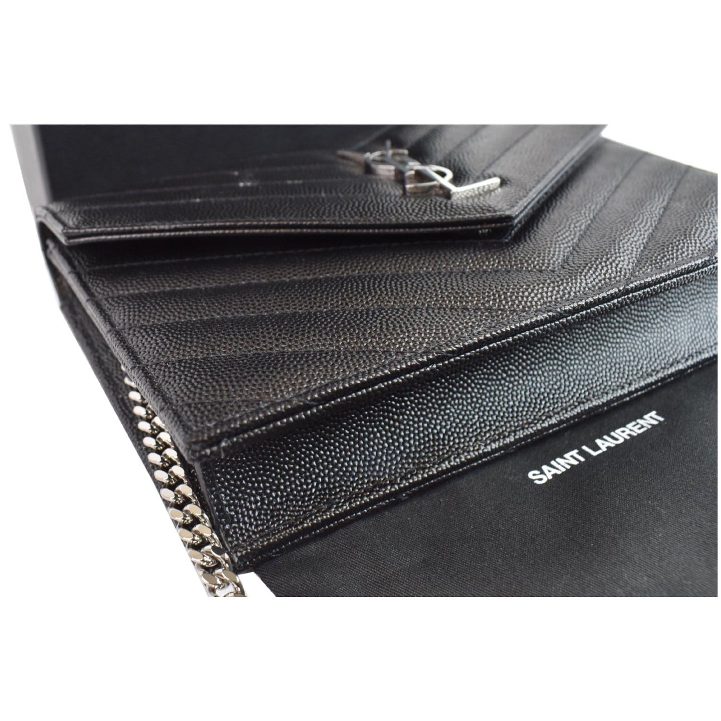YVES SAINT LAURENT Envelope Monogram Leather Crossbody Chain Wallet Black