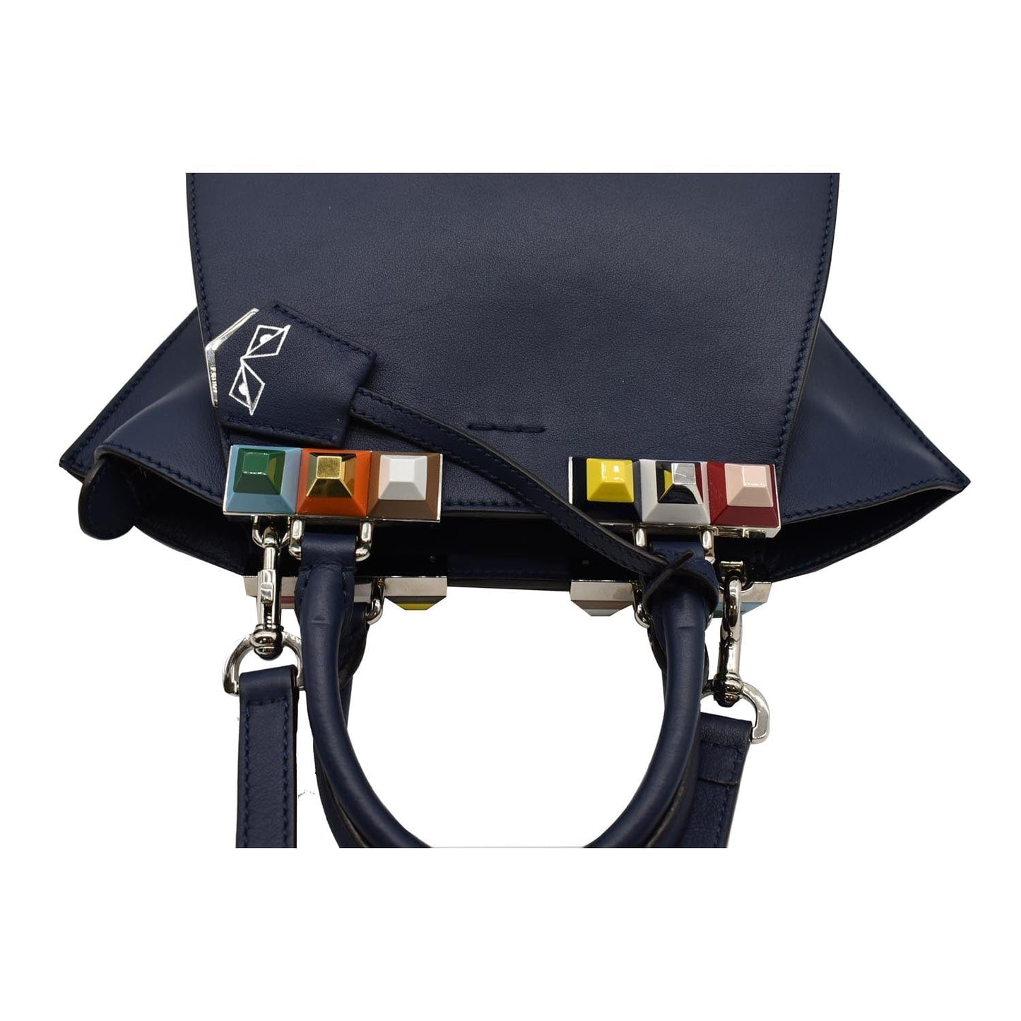 FENDI Petite 3Jours Studded Leather Tote Bag Dark Blue