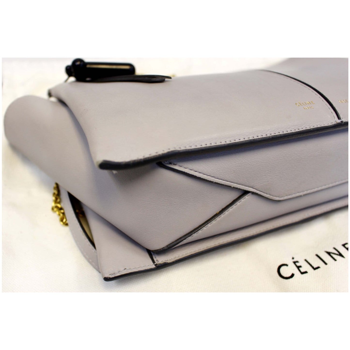 Celine Tri-Fold Clutch on Chain Smooth Calfskin Crossbody Bag Light Grey - Last Call