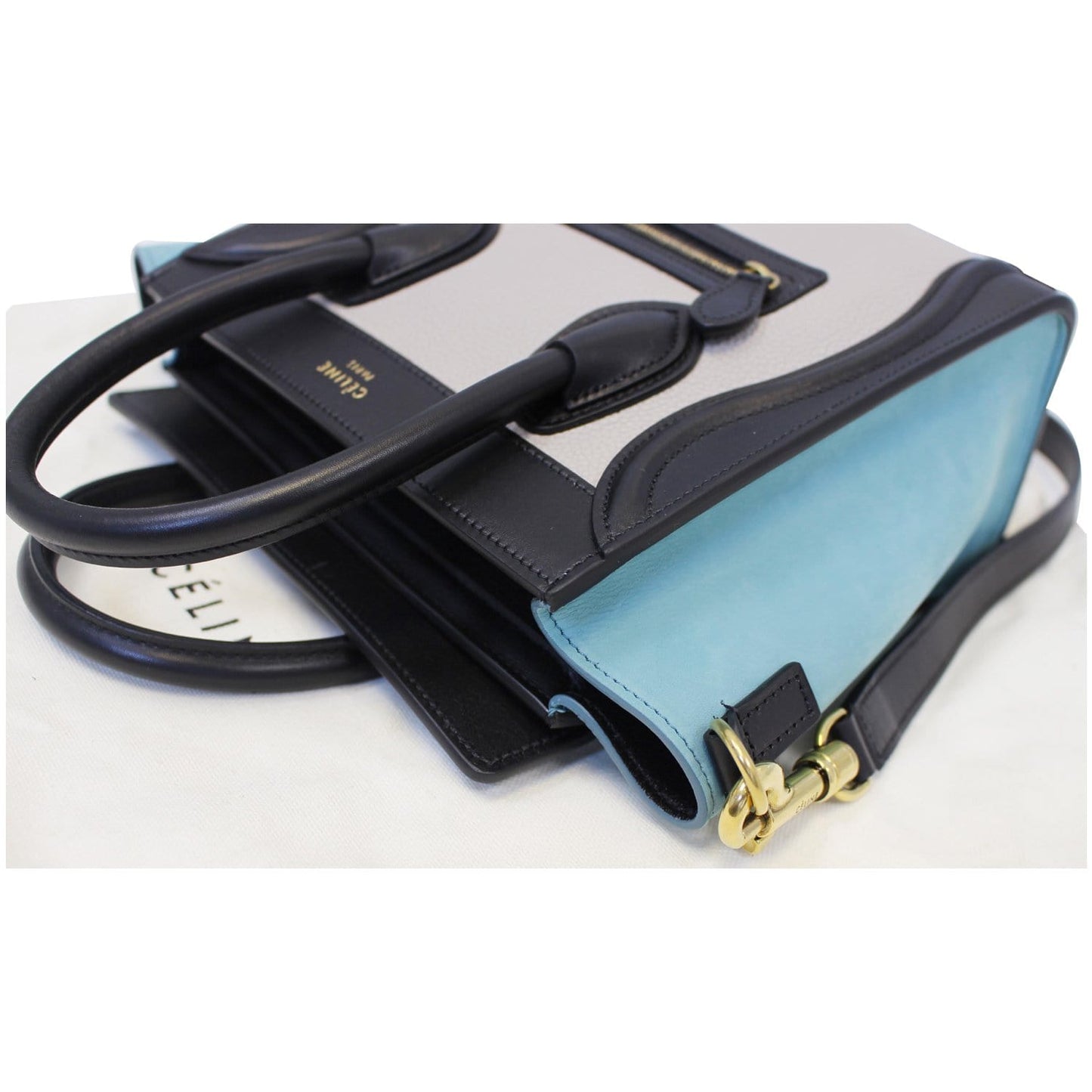 CELINE Nano Luggage Calfskin Leather and Suede Crossbody Bag Tricolor