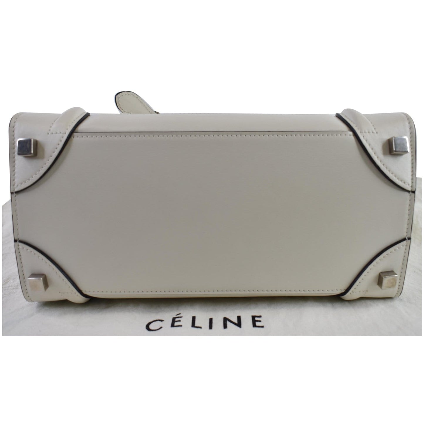 CELINE Mini Luggage Smooth Leather Tote Bag White