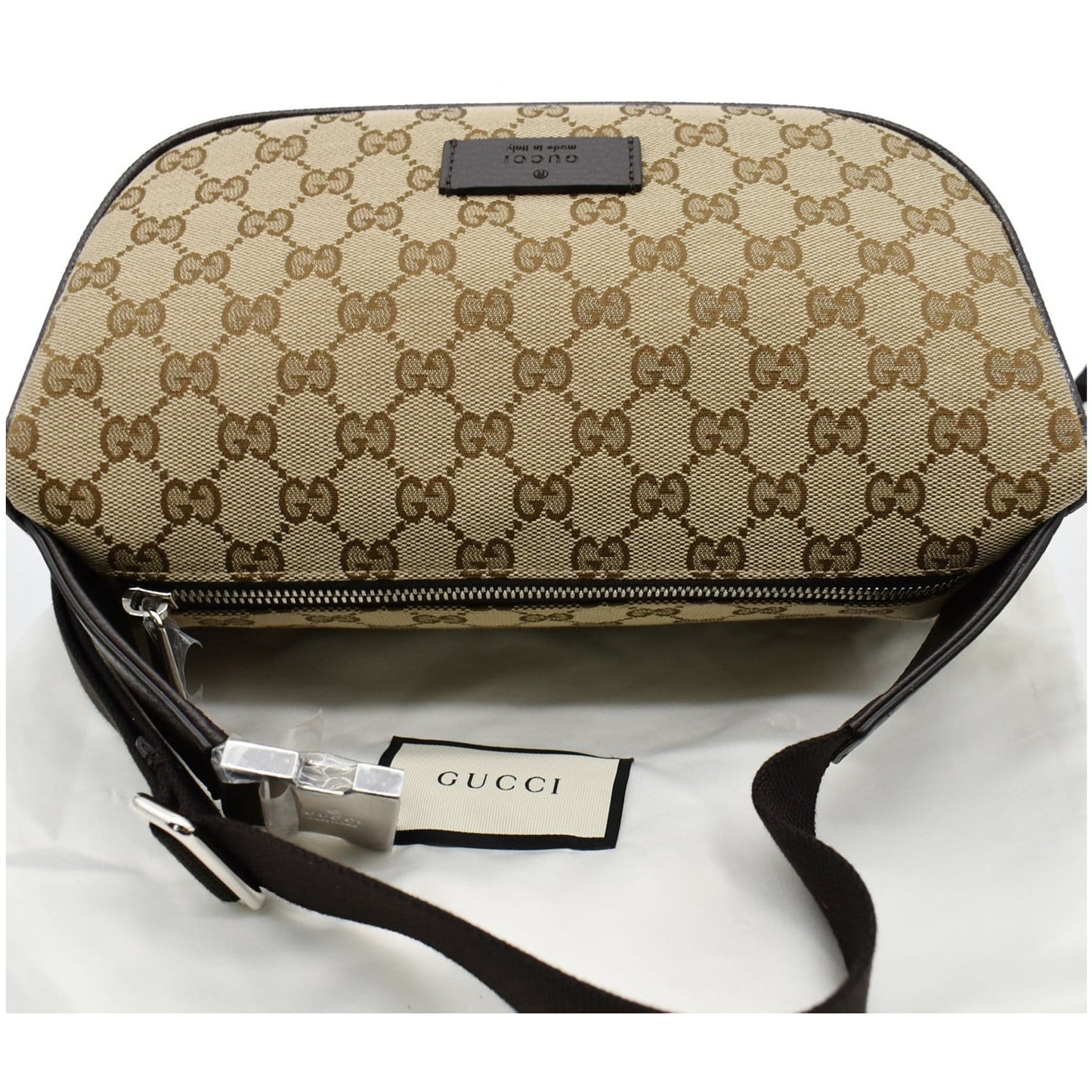 GUCCI Waist Pouch GG Canvas Belt Bag Beige 630915