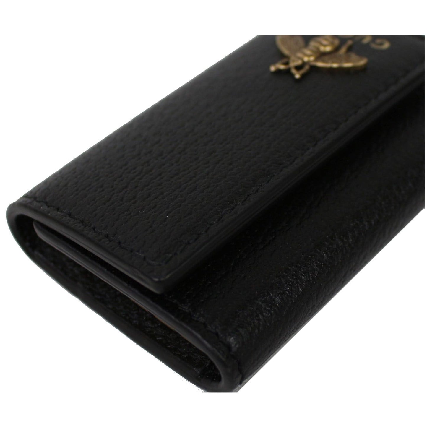 GUCCI Animalier Bee Leather Key Case Black 523683