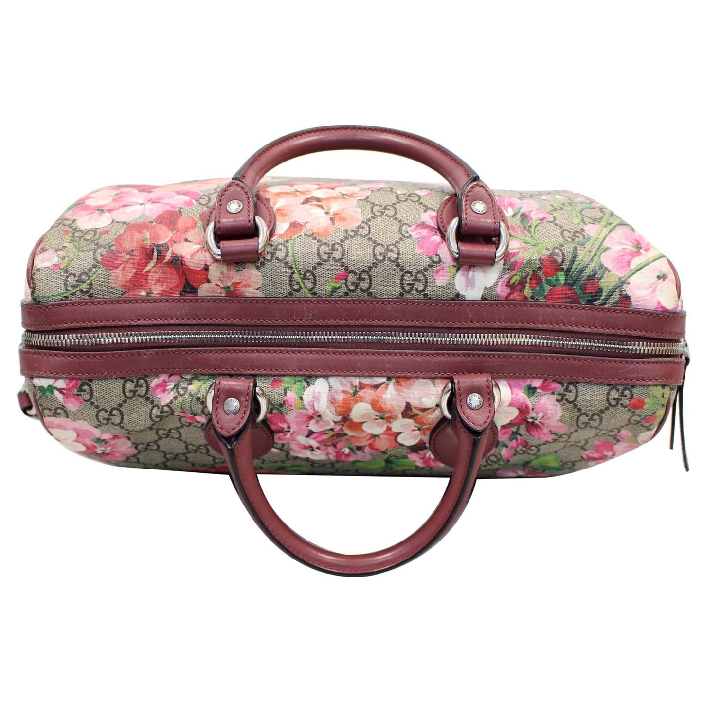 GUCCI Blooms Top Handle Supreme Canvas Large Boston Bag Beige/Ebony 409527