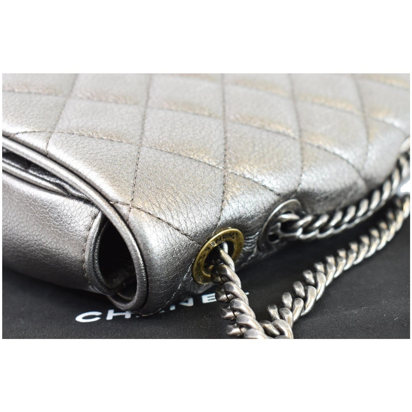 CHANEL Casual Pocket Flap Caviar Messenger Shoulder Bag Silver