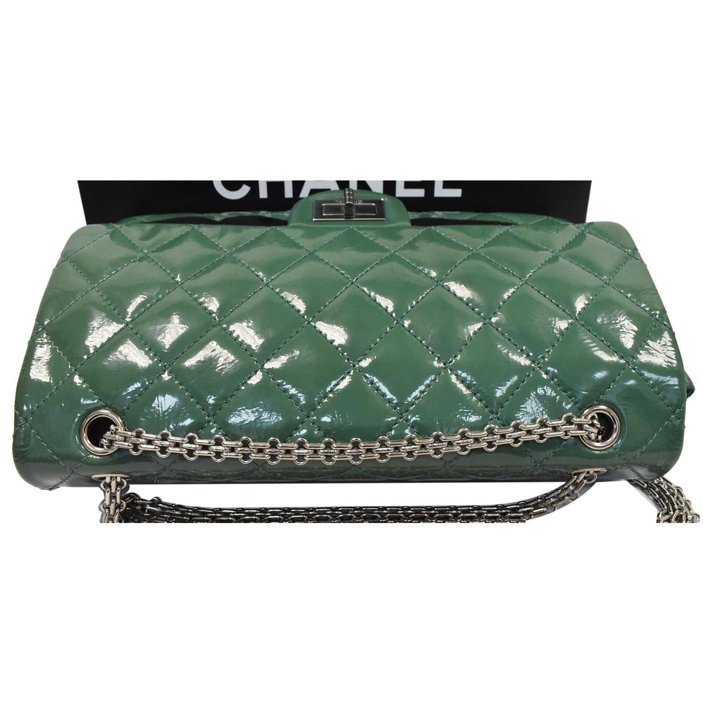 CHANEL 2.55 Reissue Double Flap Patent Leather Shoulder Bag Green