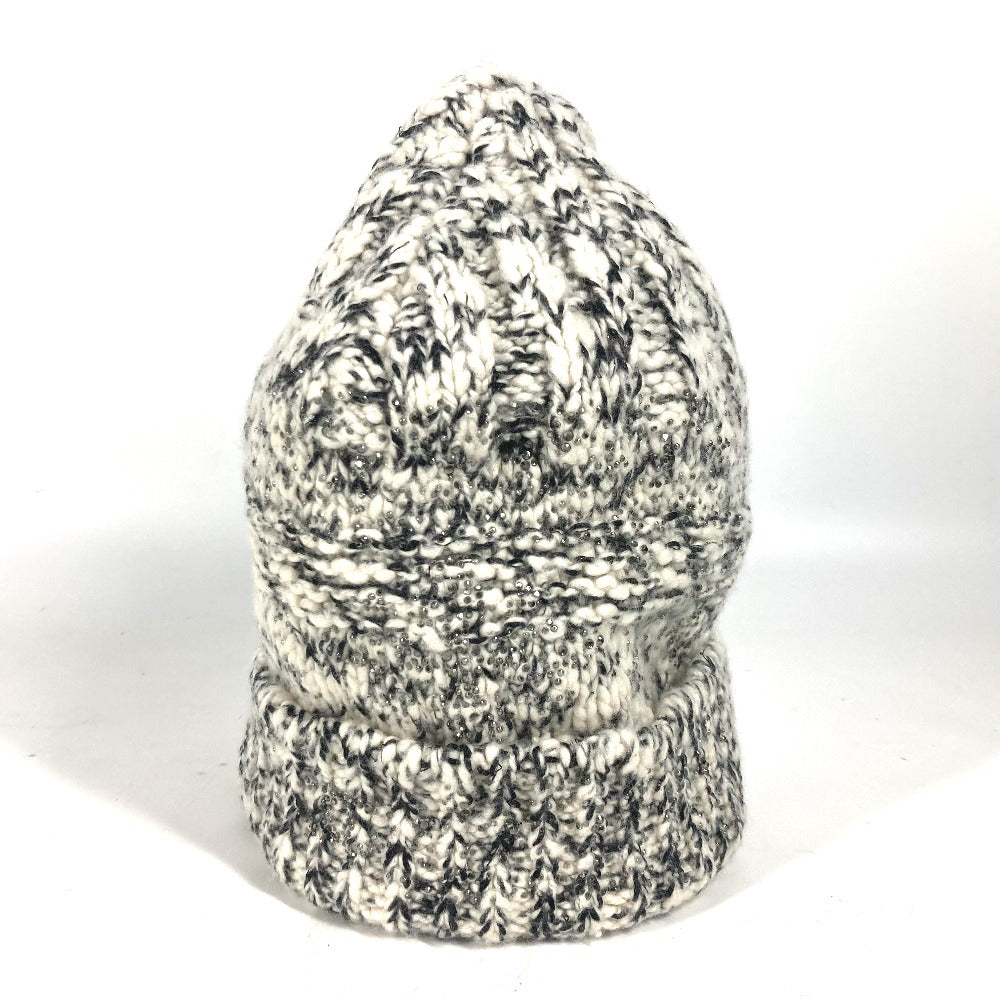 CHANEL Knit hat Wool / cashmere black Rhinestone Women