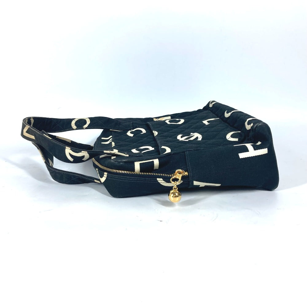 CHANEL Handbag canvas black vintage CC logo all-over pattern Women