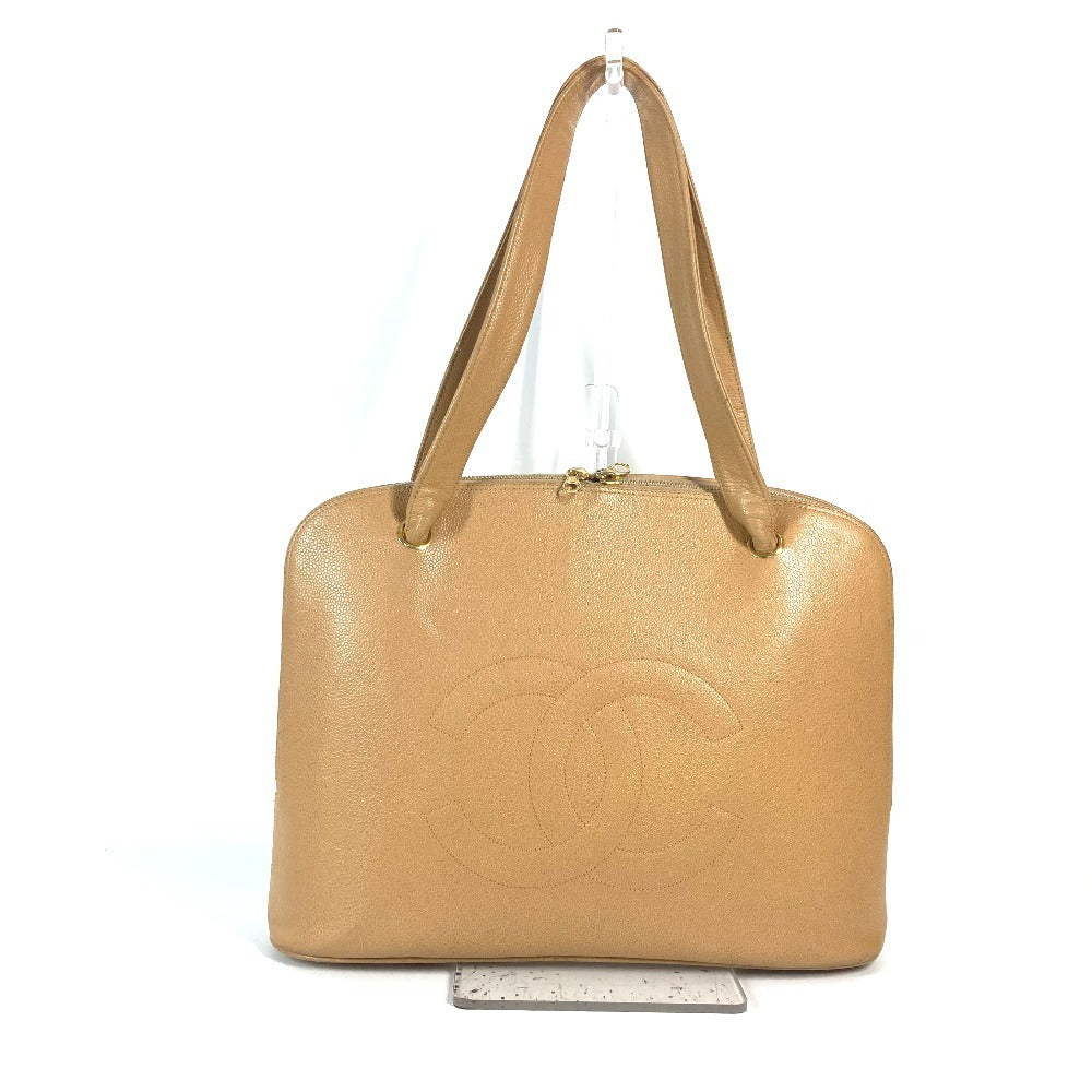CHANEL Shoulder Bag Caviar skin beige vintage CC COCO Mark Women