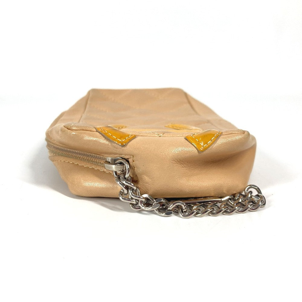 CHANEL Pouch leather beige Cambon line CC COCO Mark logo Women