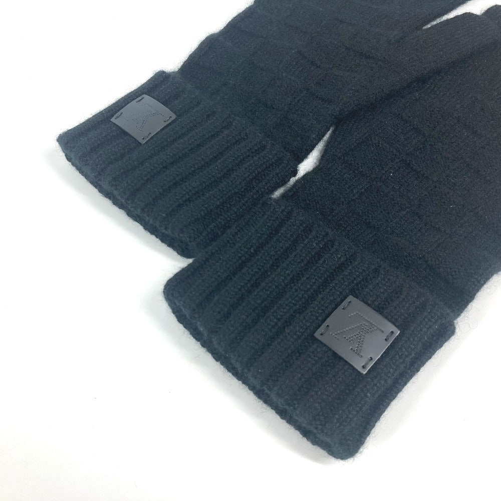 LOUIS VUITTON gloves M72682 cashmere black Leather Patch Leather Tag Gon Helsinki Damier