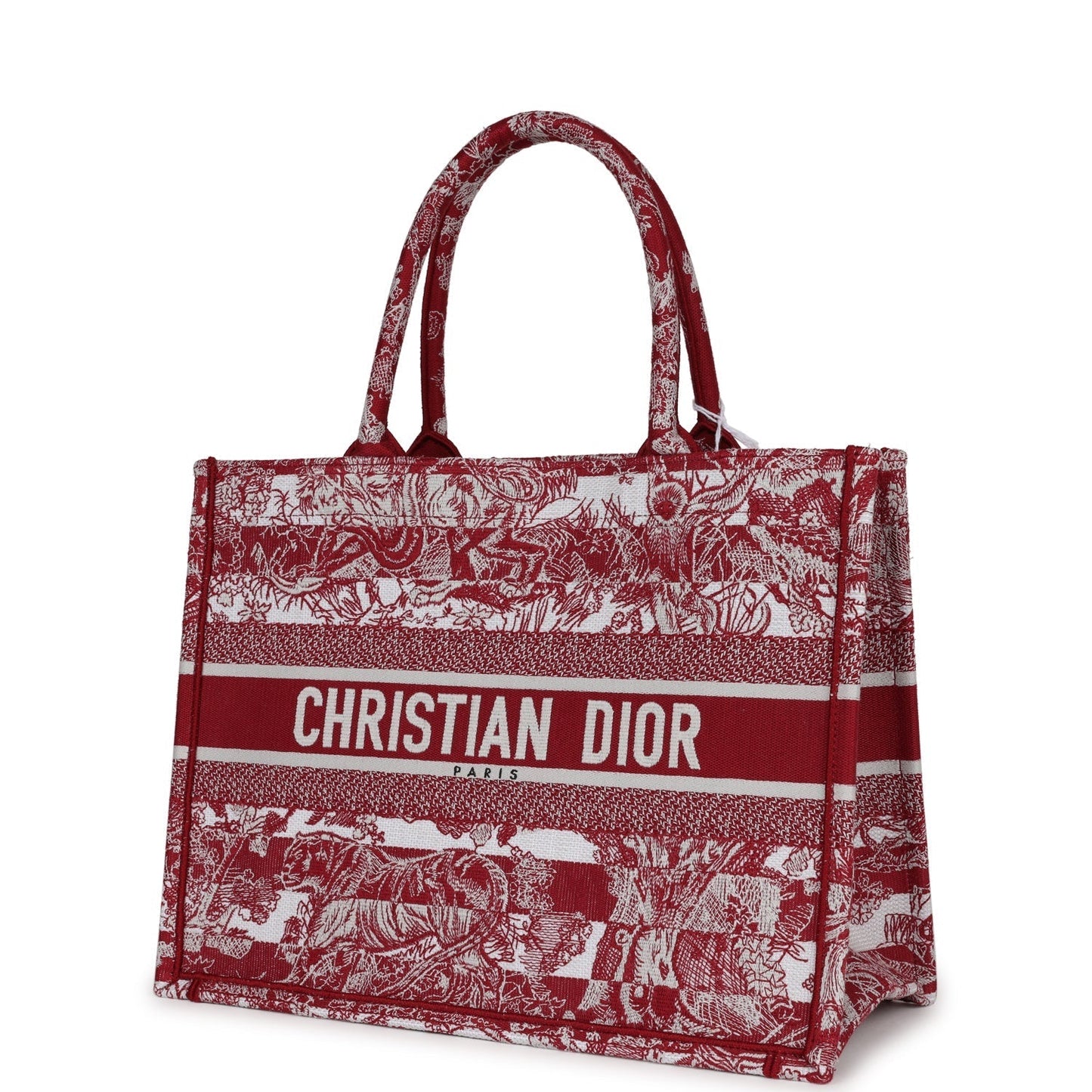 Christian Dior Burgundy Toile De Jouy Stripes Medium Book Tote