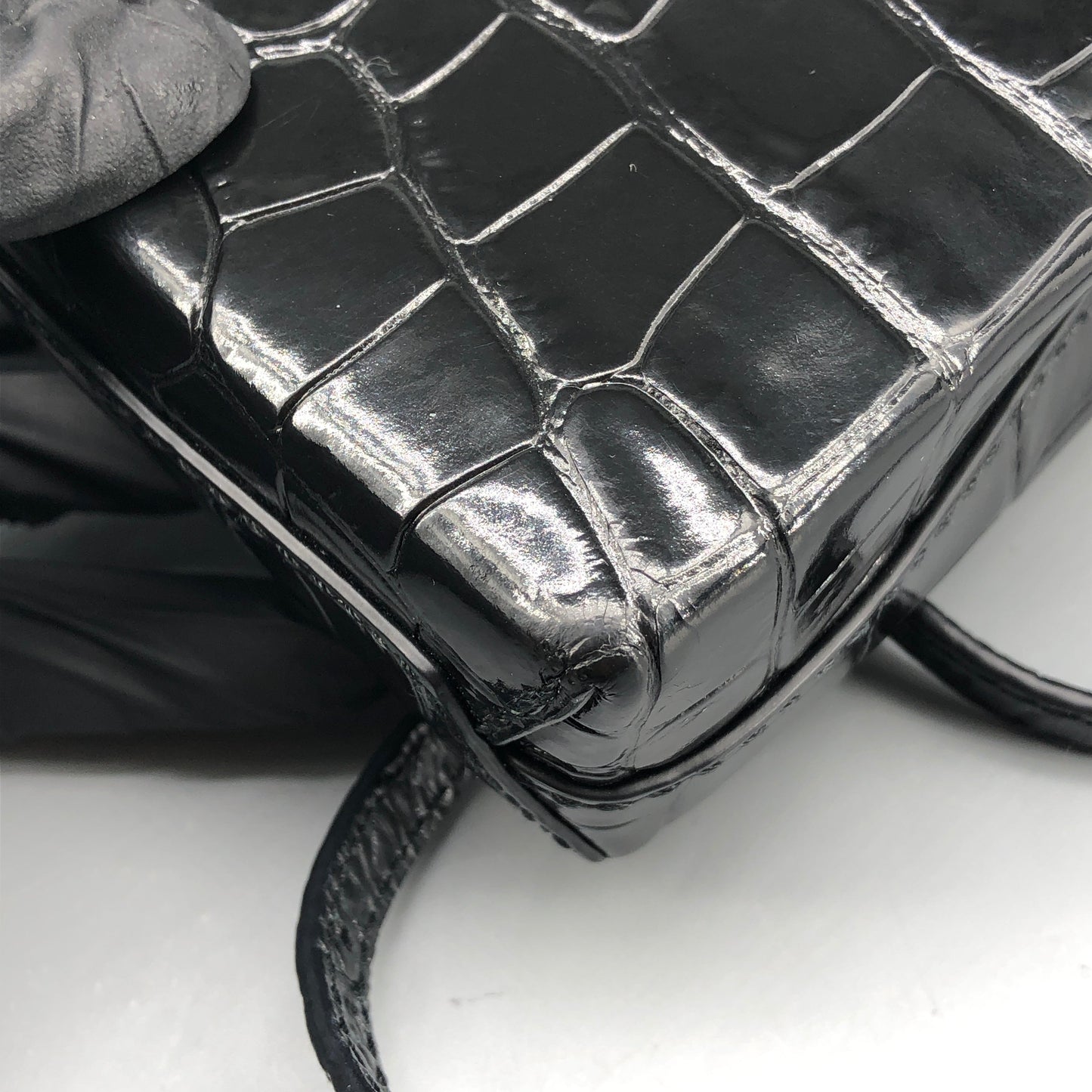 Balenciaga Logo Embossed Crocodile Embossed Leather Mini Vertical Phone Bag Black
