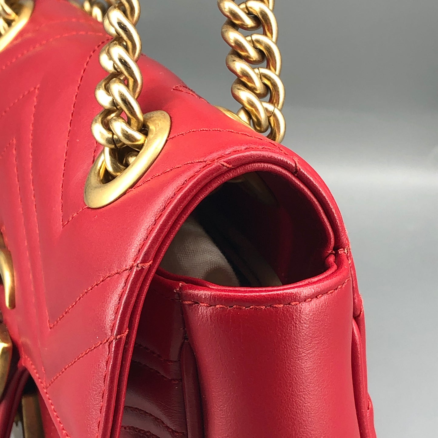 Gucci Red Quilted GG Marmont Chain Shoulder Bag