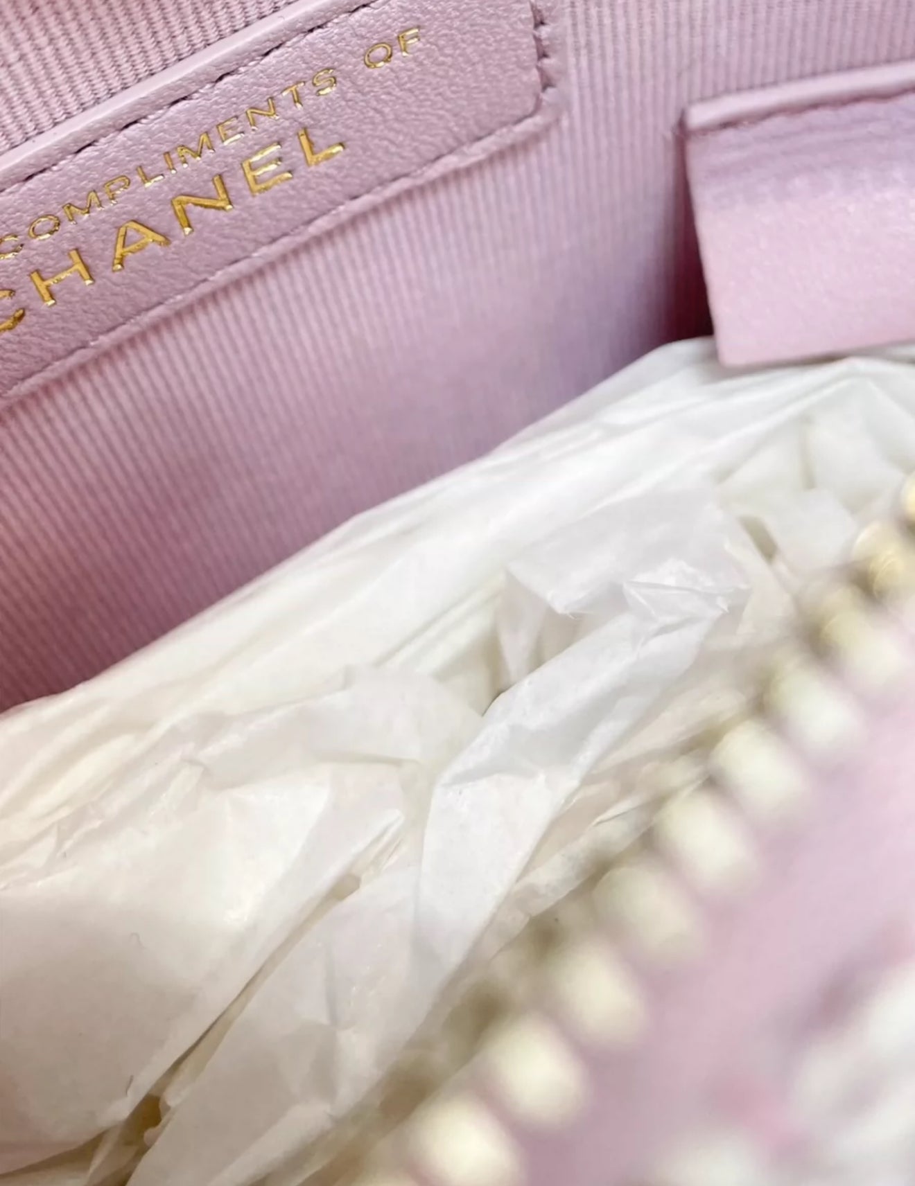 Chanel 24k pink tweed shell chain bag
