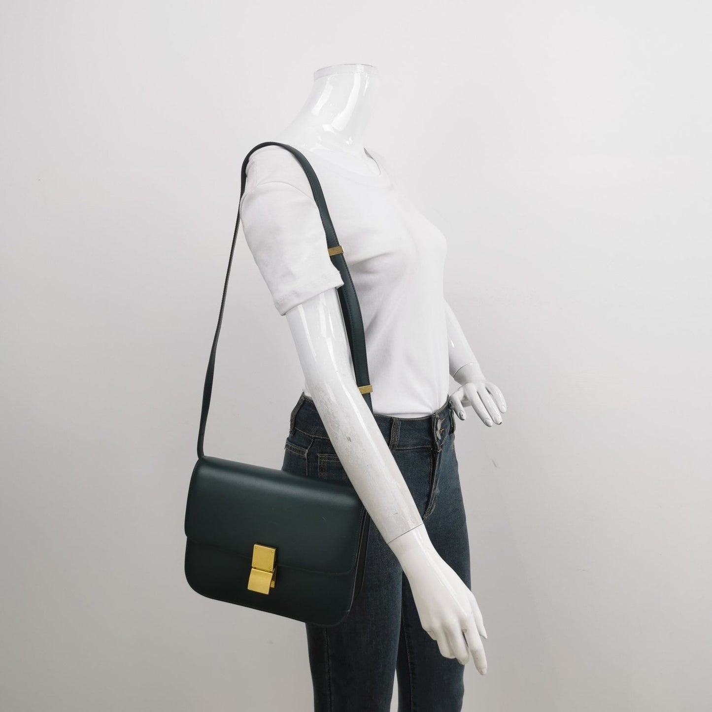 CELINE Classic Box Flap Dark Green Leather crossbody bag