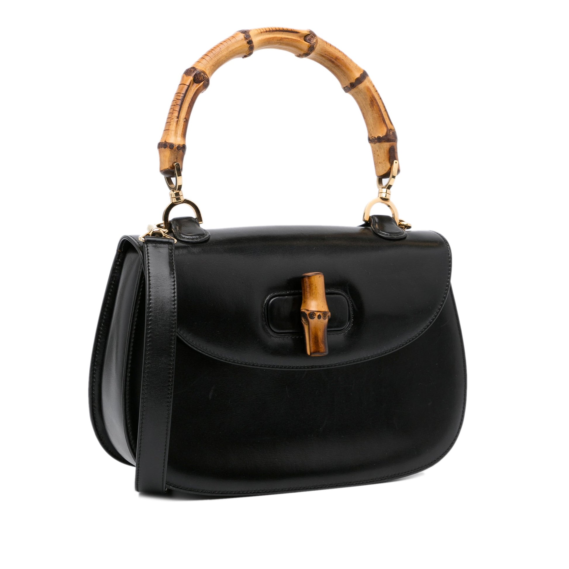 Gucci Bamboo Black Leather Shoulder Bag Style 4