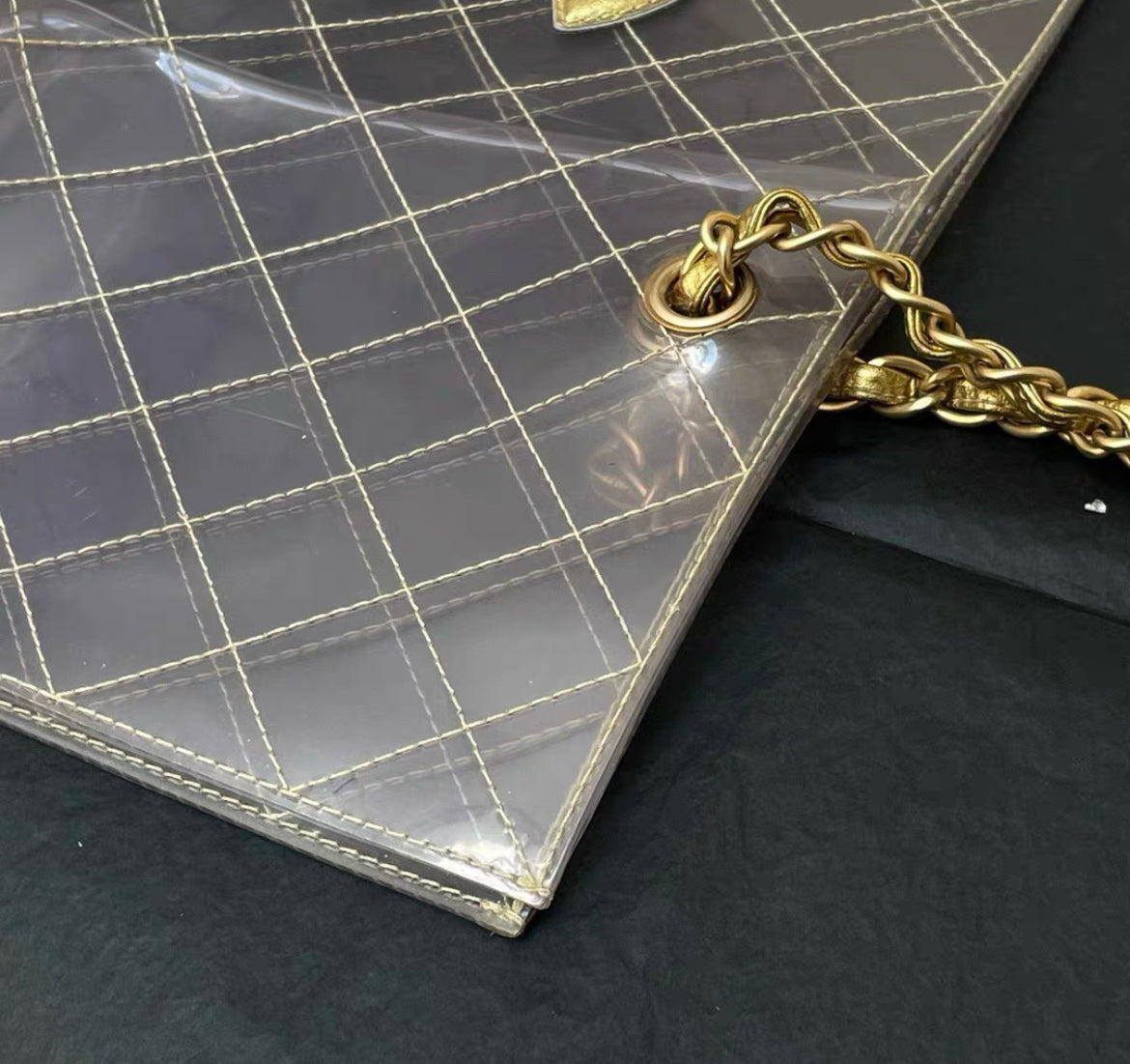 Chanel Rare  1990s Xxxl Oversized See Through Naked Gold Accent Pvc Tote