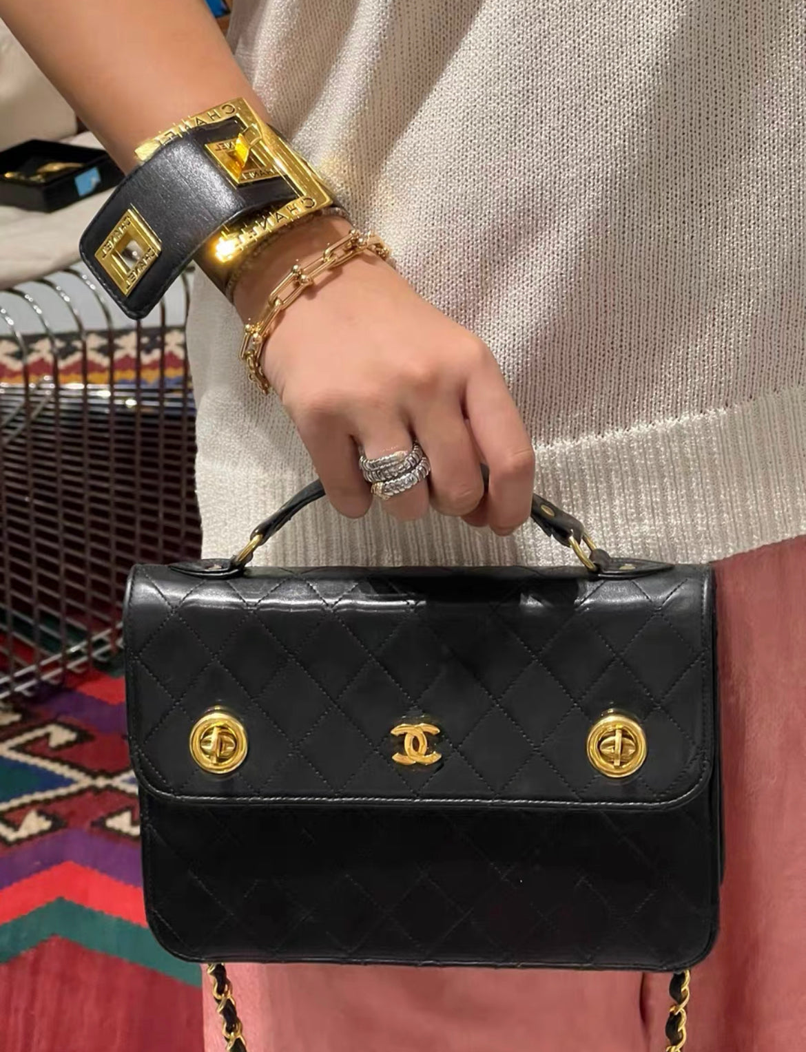 Rare Chanel  Timeless Classic CC Double Turn Lock Bag