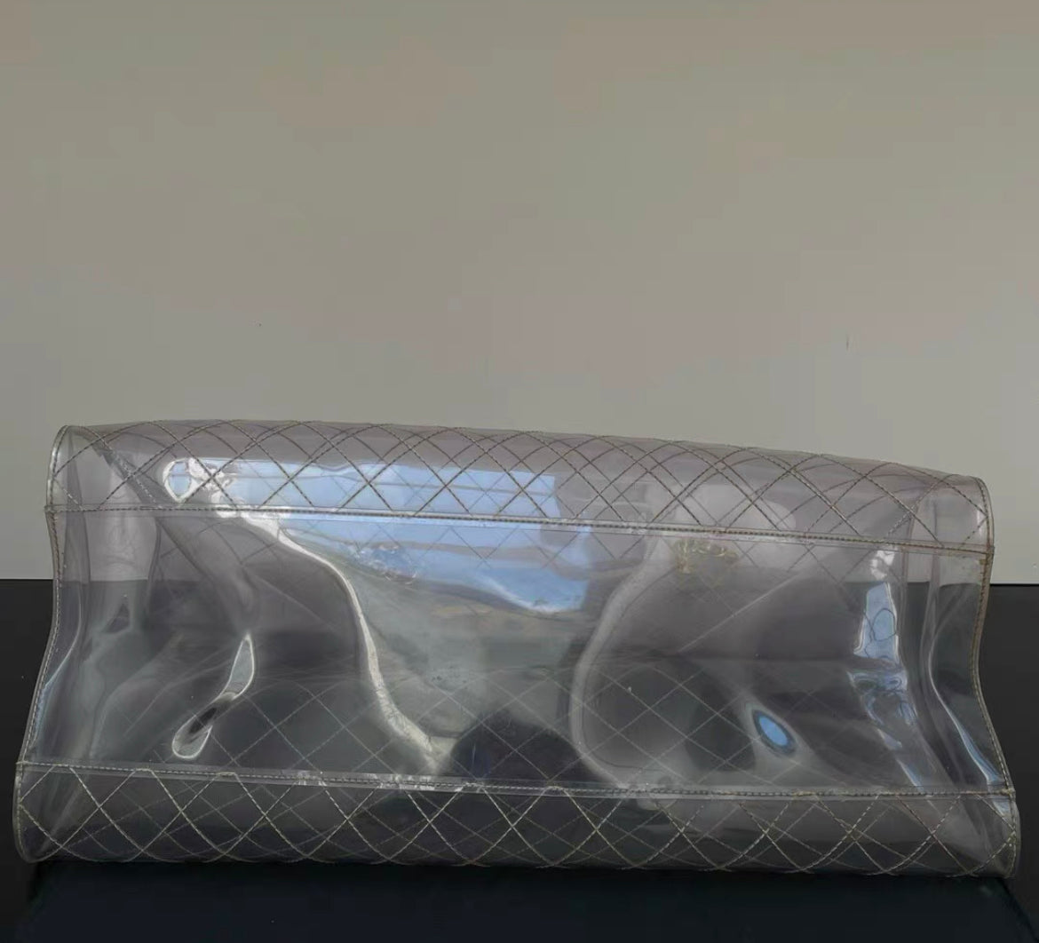 Chanel Rare  1990s Xxxl Oversized See Through Naked Gold Accent Pvc Tote
