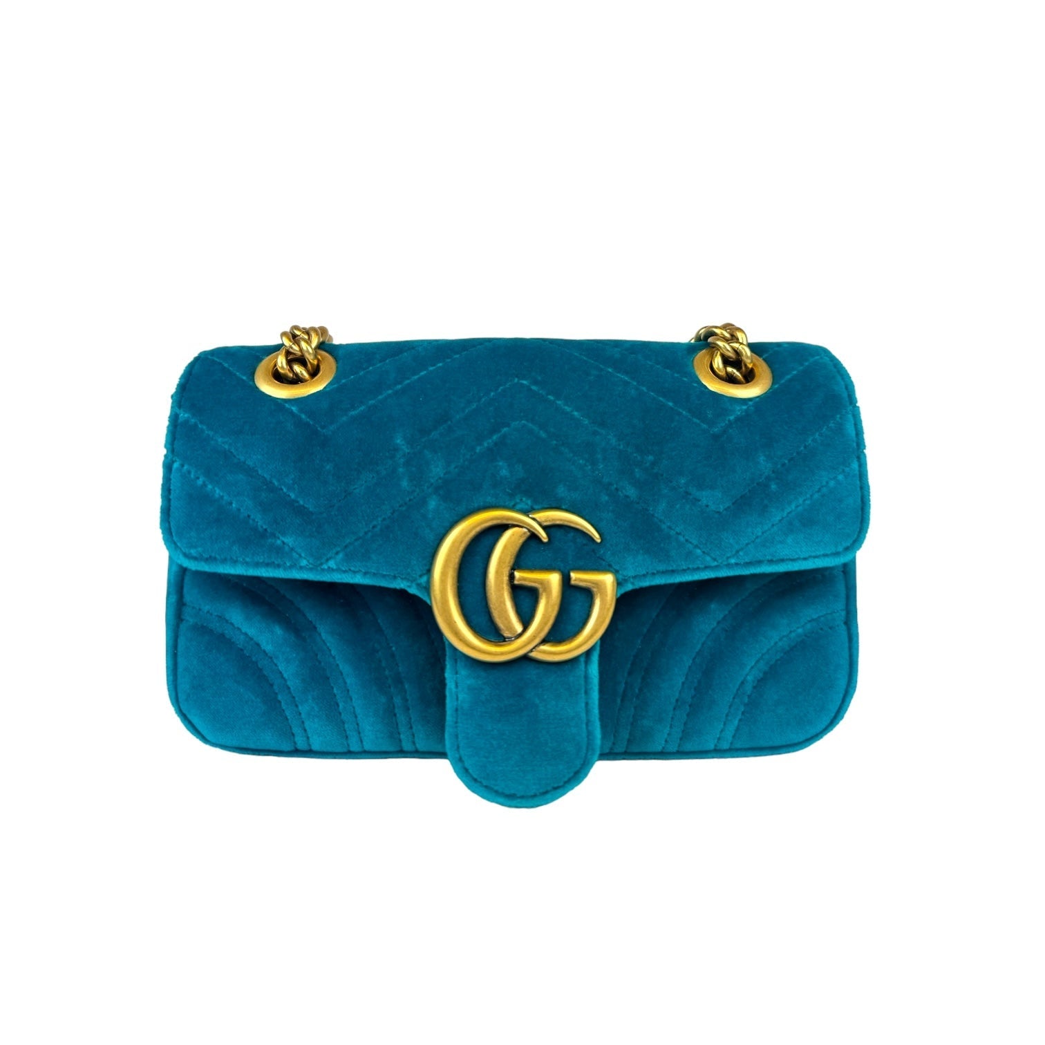 Gucci GG Marmont Blue Leather Chain Crossbody