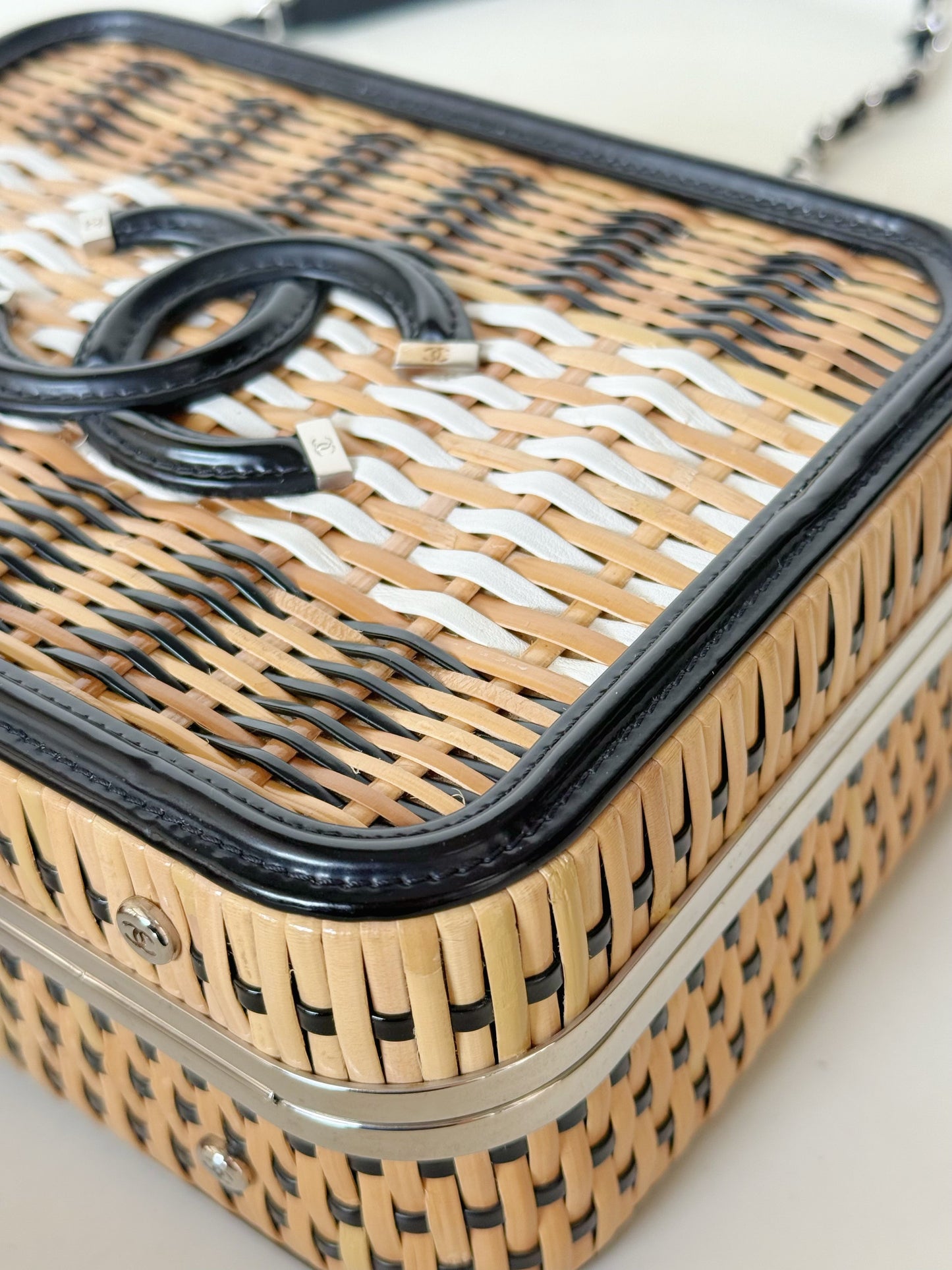 Chanel Raffia Patent CC Filigree Vanity Case
