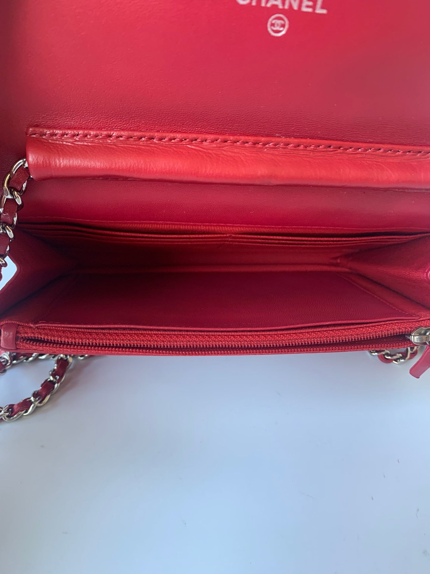 Chanel Wallet On Chains WOC Timeless/ Classic Red Lambskin Leather