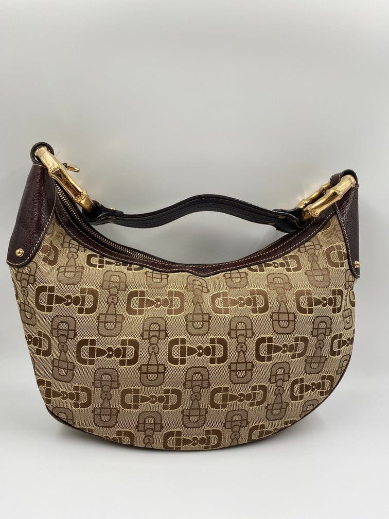 Gucci Bamboo Leather Canvas Shoulder Bag Style 6