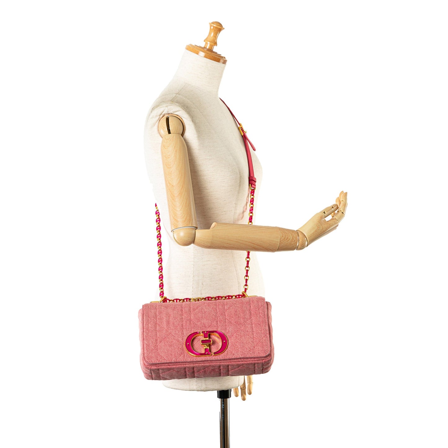 Pink Dior Medium Denim Macrocannage Caro Bag