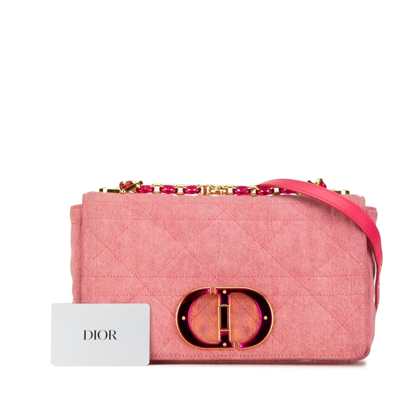 Pink Dior Medium Denim Macrocannage Caro Bag