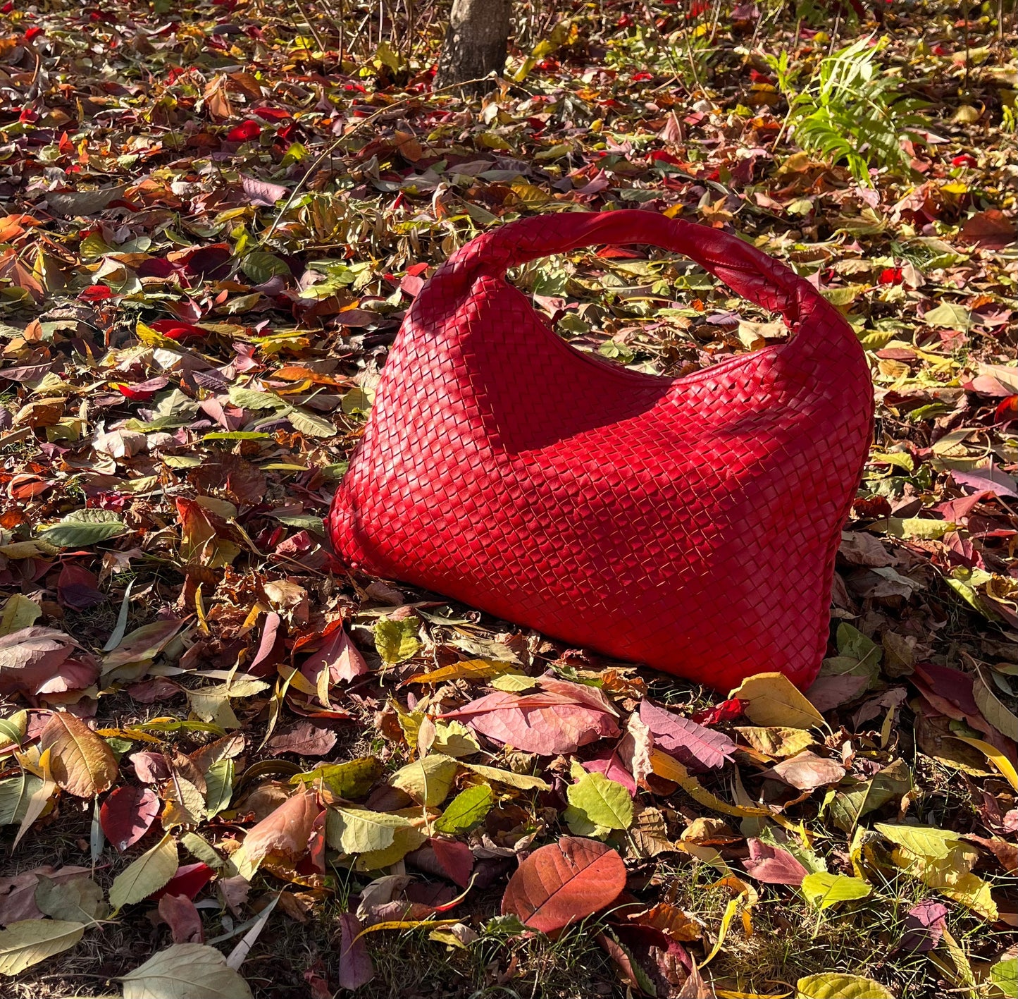 Bottega Veneta Intrecciato Hobo Bag in Red leather Large