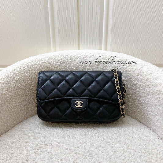 Chanel Phone Holder / Wallet On Chain WOC in Black Caviar and LGHW (Model: AP2096) Crossbody