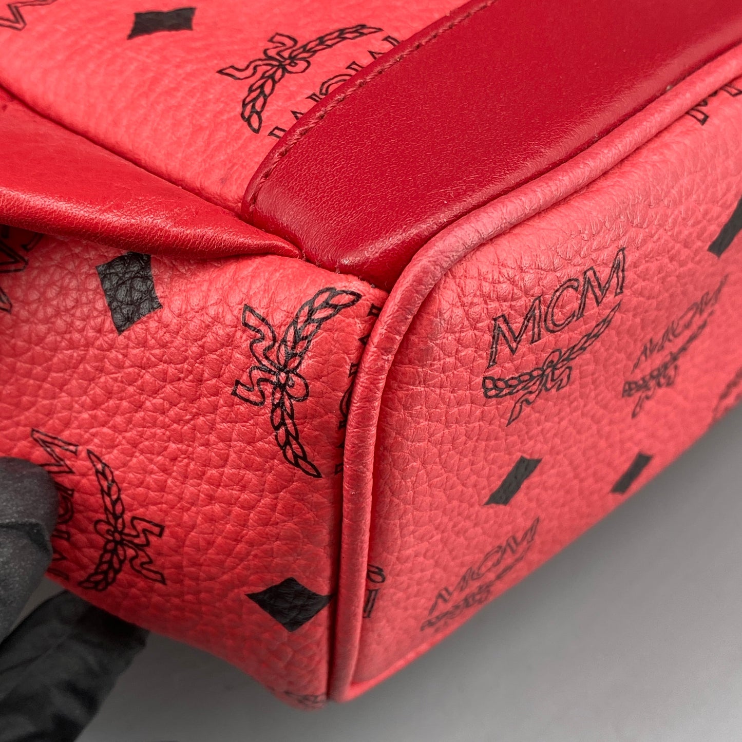 MCM Coral Red Visetos Mini Backpack
