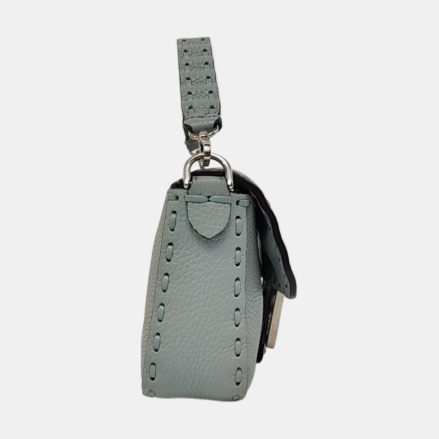 Fendi Baguette Mini Selleria Blue Calfskin Leather Crossbody Bag