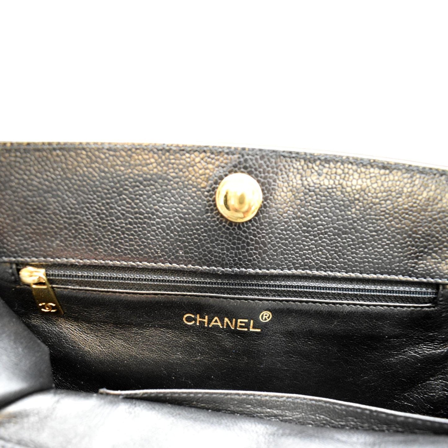 CHANEL  CC Chain Caviar Leather Shopping Tote Bag Black