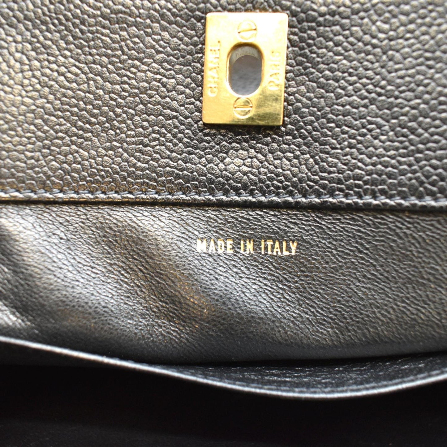 CHANEL  CC Chain Caviar Leather Shopping Tote Bag Black