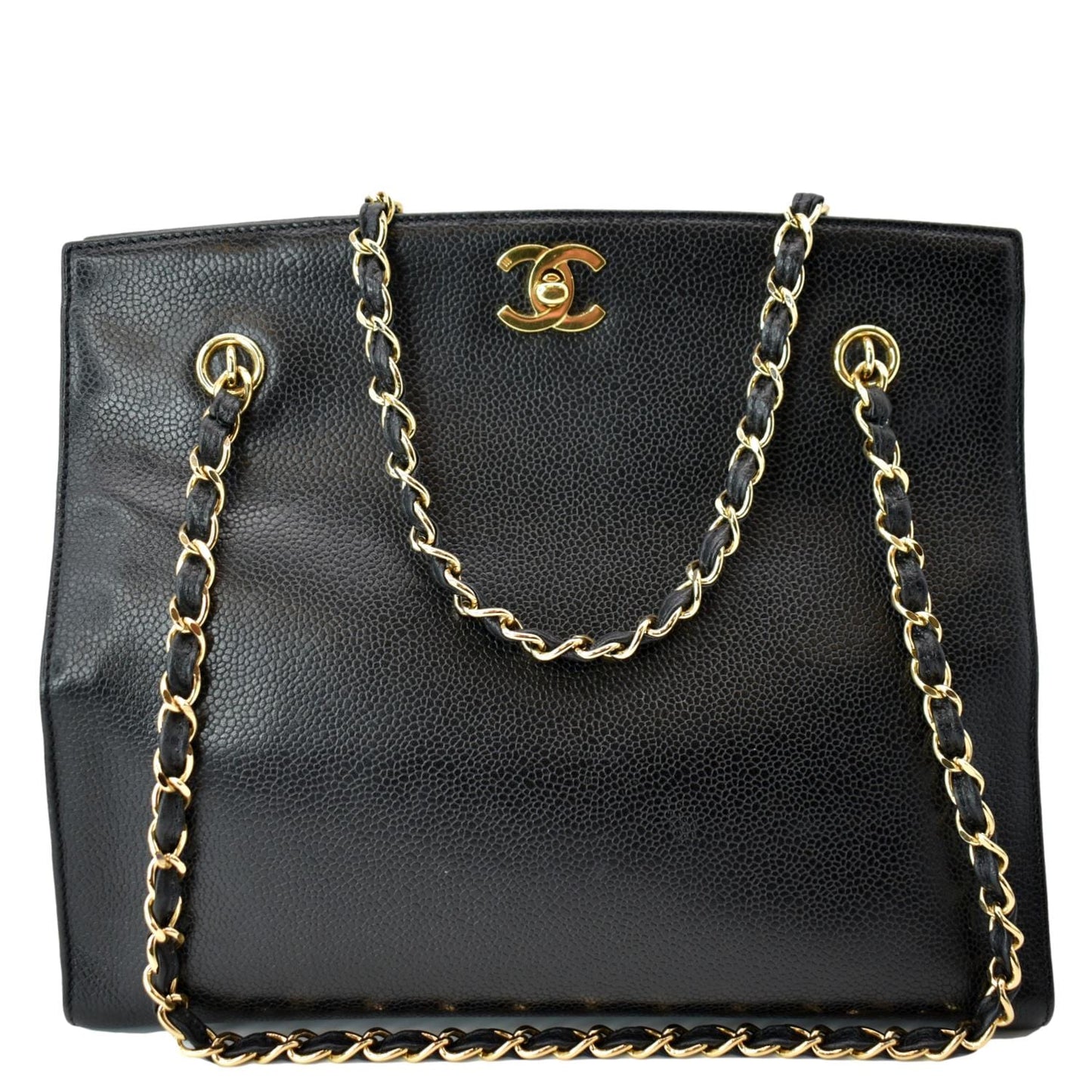 CHANEL  CC Chain Caviar Leather Shopping Tote Bag Black